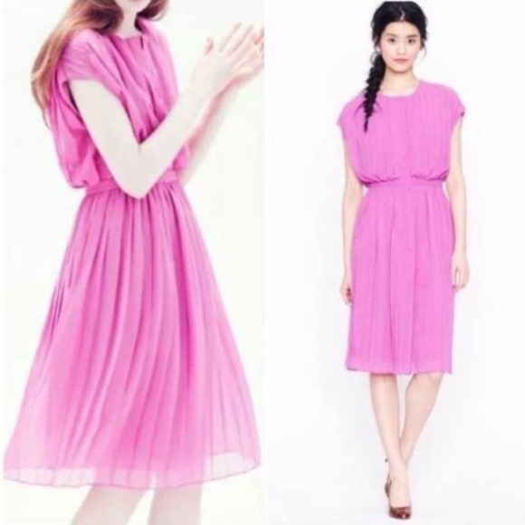 J Crew Size 0 Blouson Dress Wild Peony Pink Purple‎ Cap Sleeve Pleated 1340 - Picture 9 of 10